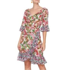 All Things Mochi Philippa Ruffled Printes Linen Wrap Dress size S New With Tag